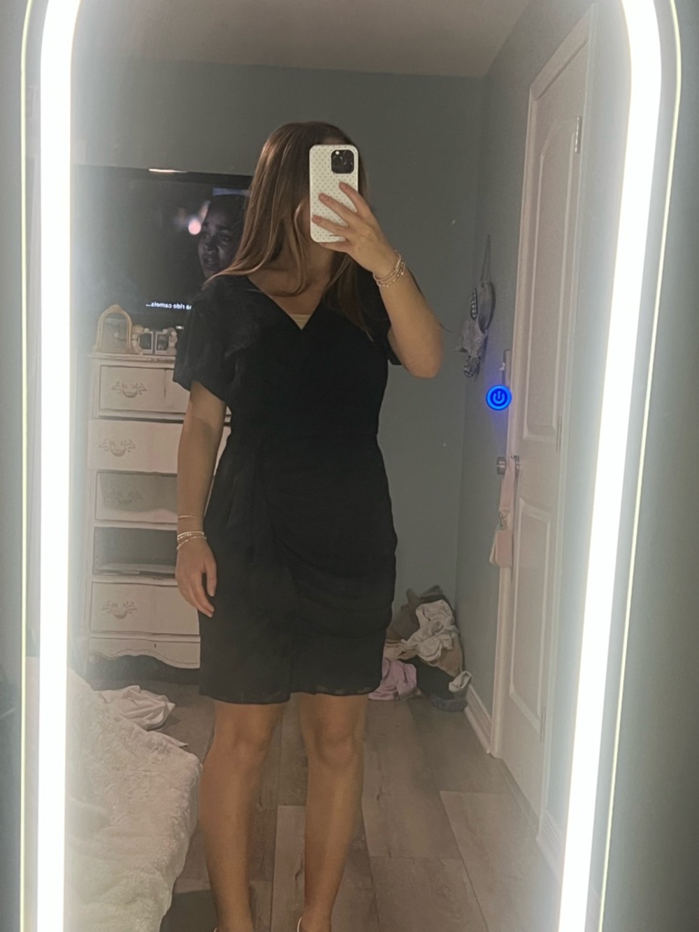Adelyn Rae Black V-Neck Short Sleeve Wrap Mini Dress